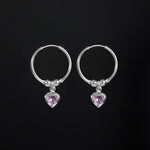 Candongas aro con pendiente de corazón en plata ley 925 y cristal de circón