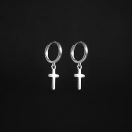 Candongas con cruz pequeña en plata ley 925