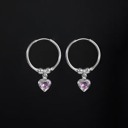 Candongas aro con pendiente de corazón en plata ley 925 y cristal de circón