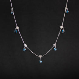 Cadena con circones y ojos turcos en plata ley 925