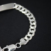 Pulsera en plata ley 925 italiana con tejido cubano de 7 mm y placa para grabar 